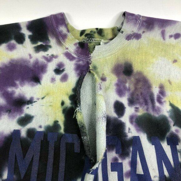 Vintage Champion Michigan Sweatshirt Large Reverse Weave Tie Dye V Neck Purple - Picture 4 of 6